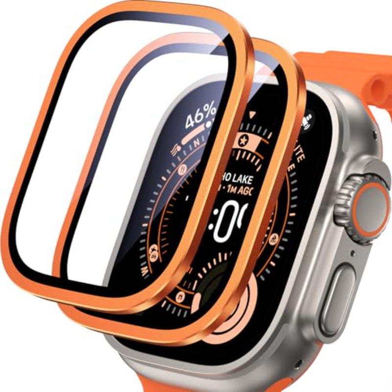 Watch Case Bumper - 2PCS HD Metal Tempered Glass For