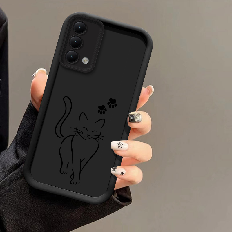 Oppo A78 - Cute Cat Line Black Phone Case