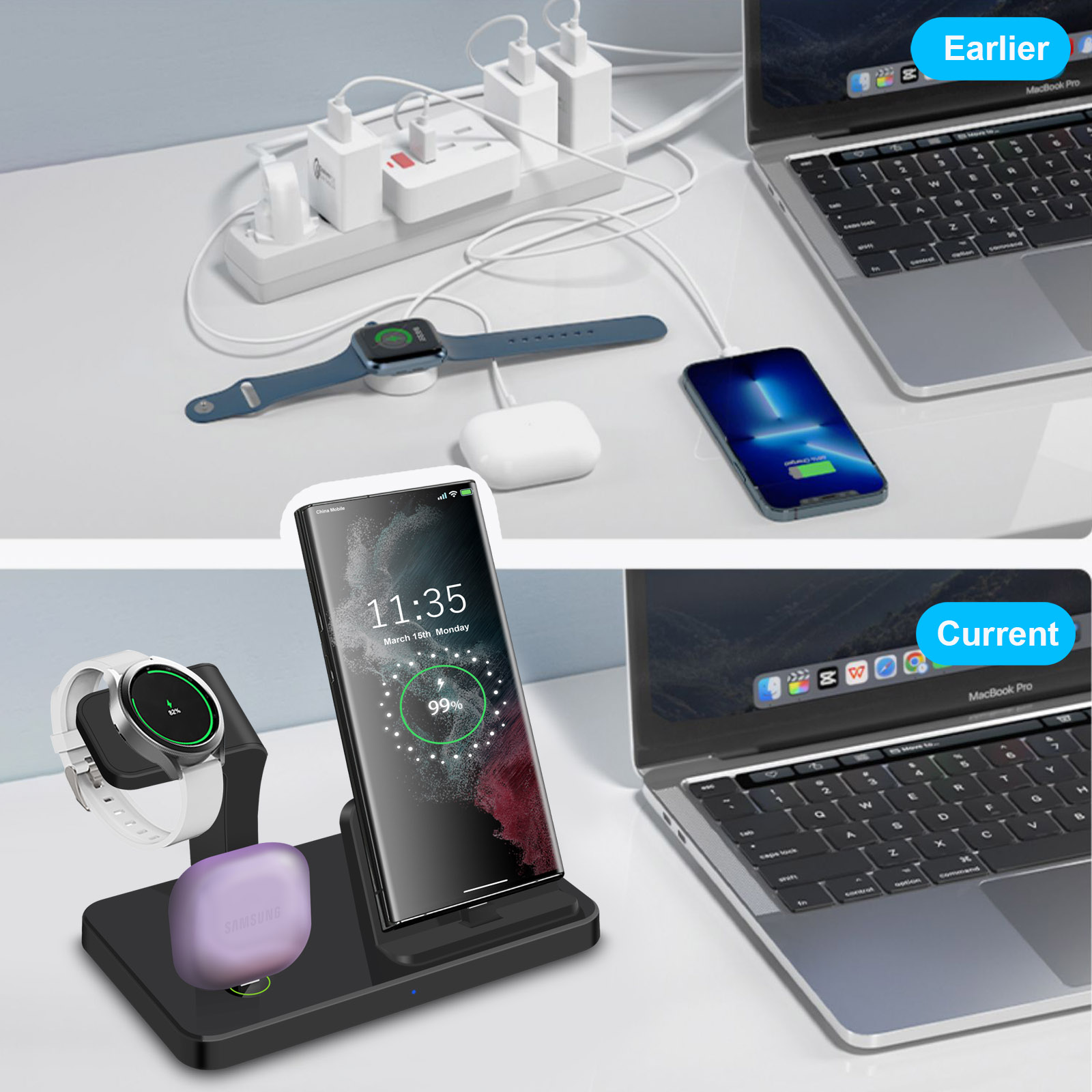 Desk 3 in 1 Type C Port Wirele - Watch Charger Cable ulasan dan harga