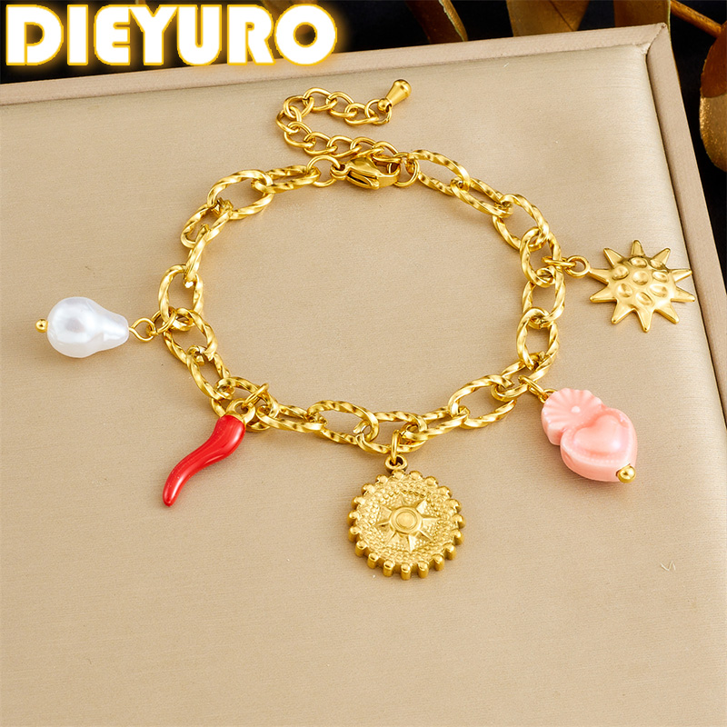 DIEYURO 316L Stainless Steel G - Ceramic Link Bracelet ulasan dan harga